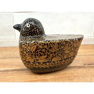 Vintage Kashmiri Hand painted Black Duck Box Small
